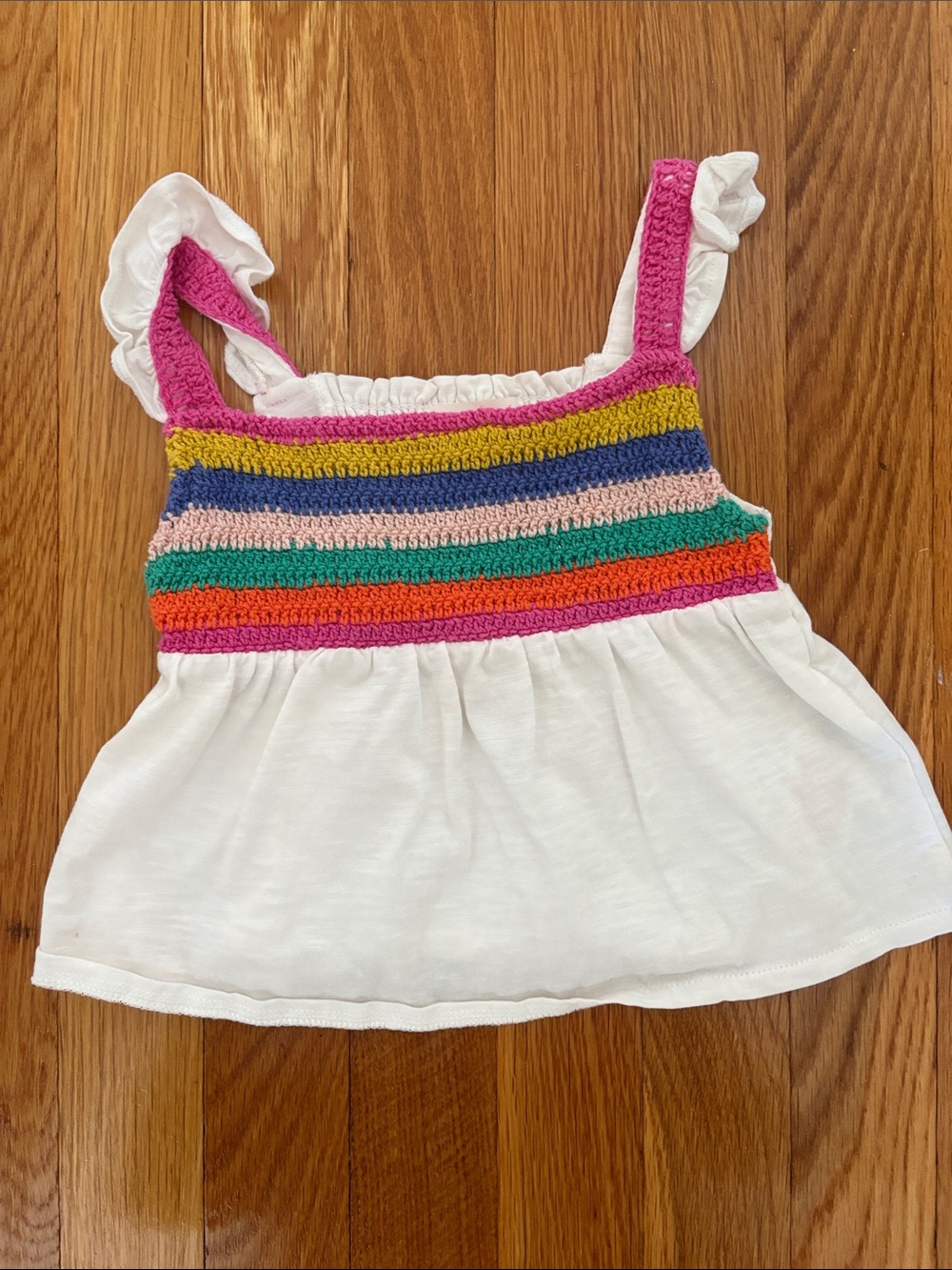 Mini Boden White Tank Top with Multicolor Crochet Bodice